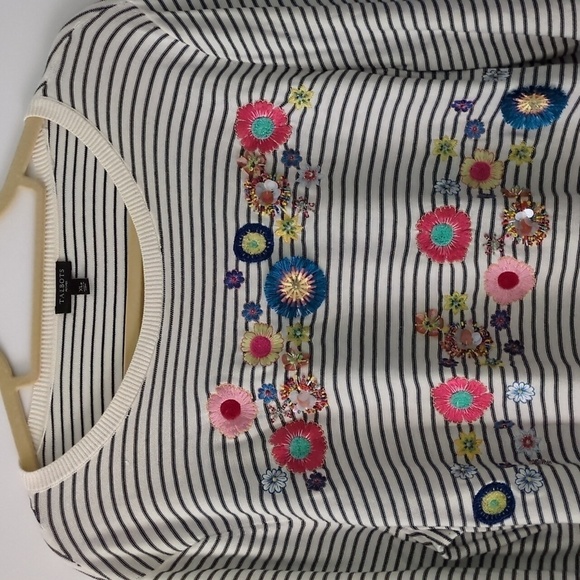 Talbots Petite Striped Embellished Lightweight Knit Boho Coastal Pullover Sz XLP - Picture 2 of 11